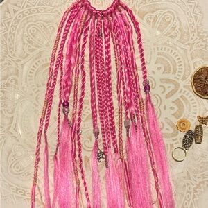 Boho Pink Braided Hair Extensions with Charms